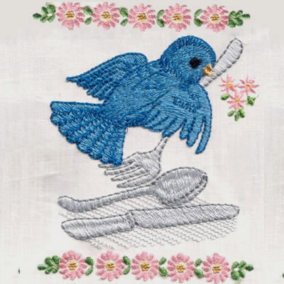 Vintage Busy Kitchen Blue Birds