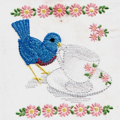 Vintage Busy Kitchen Blue Birds