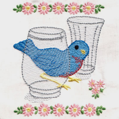 Vintage Busy Kitchen Blue Birds